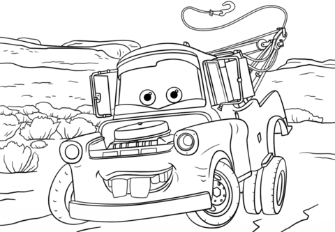 Tow mater from cars coloring page free printable coloring pages