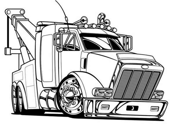 Big tow semi truck coloring page