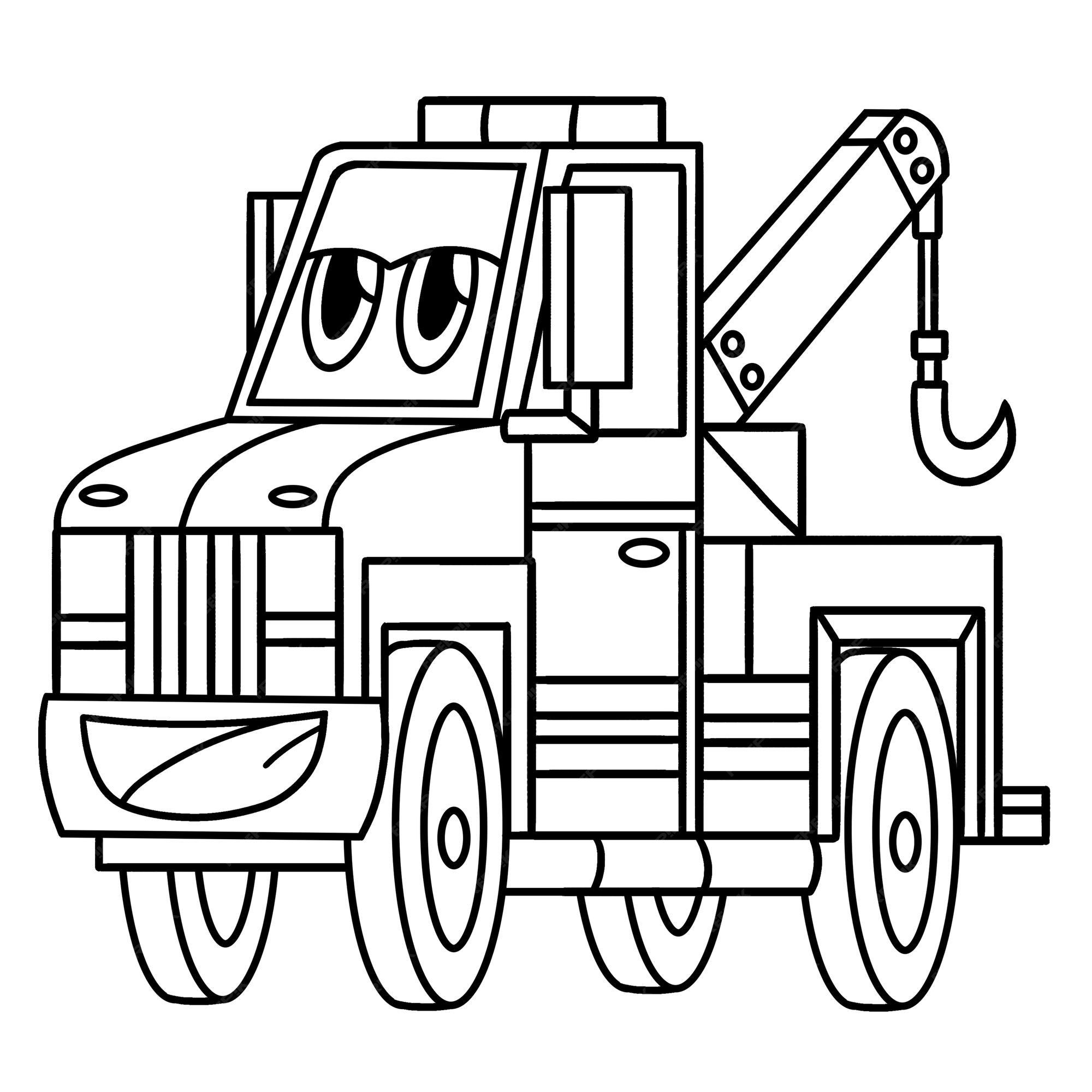 Premium vector tow truck with face vehicle coloring page