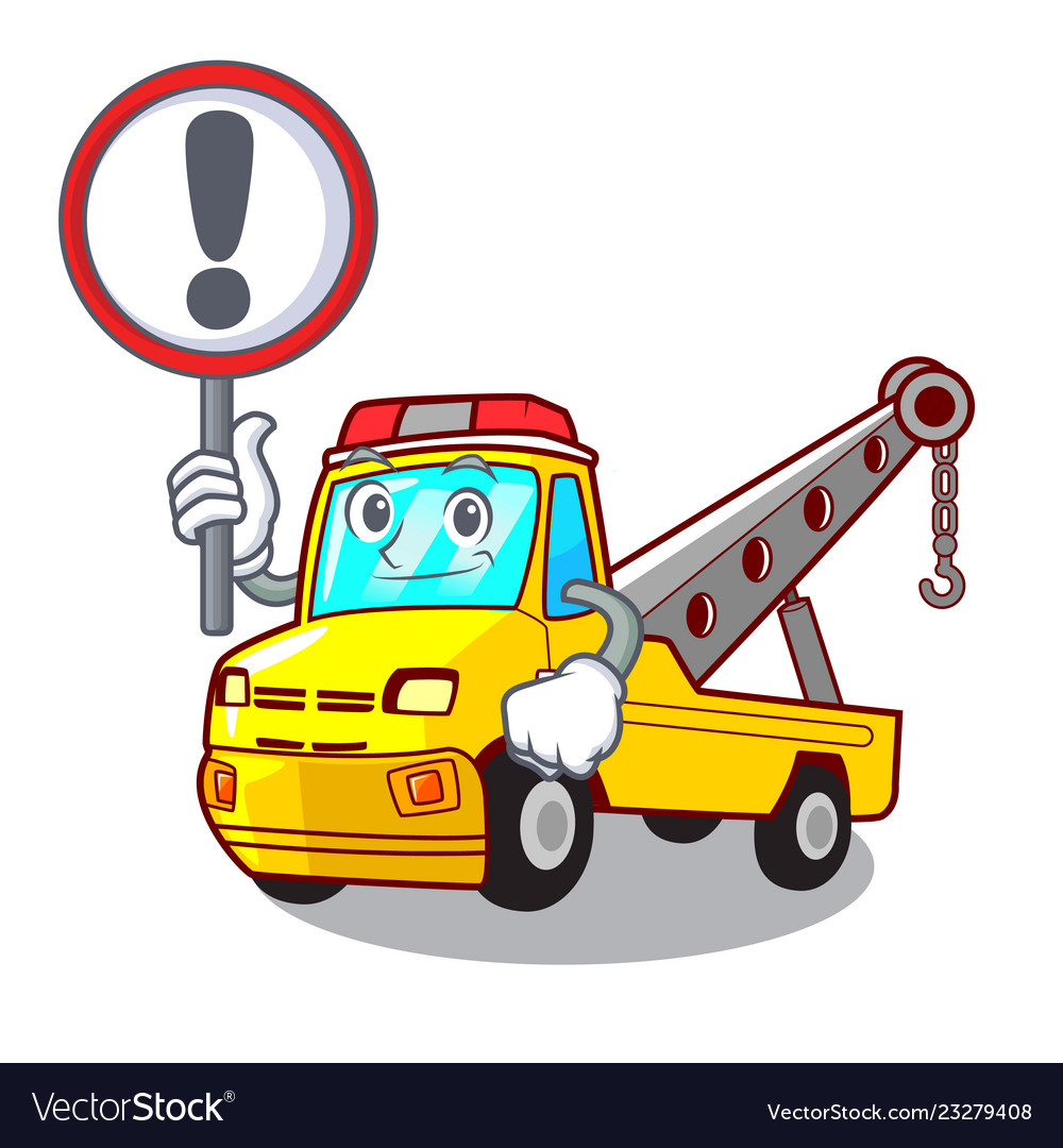 With sign cartoon tow truck isolated on rope vector image