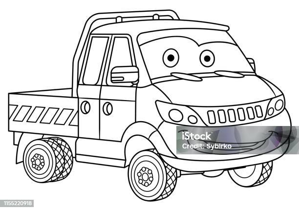 Coloring page of cartoon delivery truck stock illustration