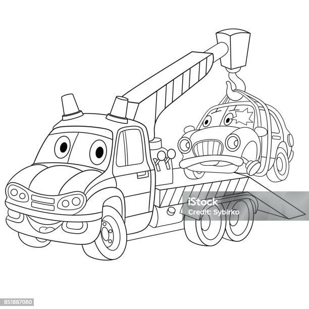 Coloring page of cartoon food truck vehicle stock illustration