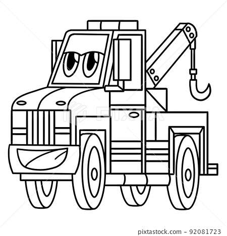 Tow truck with face vehicle coloring page