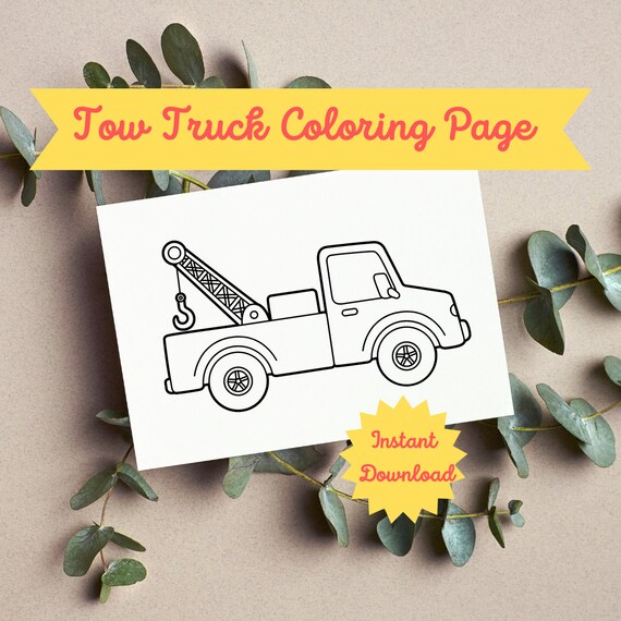 Tow truck coloring page printable instant download truck coloring sheet truck birthday party coloring page for kids