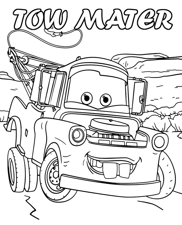 Printable cars characters tow mater coloring sheet