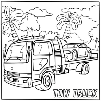 Tow truck heavy transportation vehicle coloring page book by scworkspace