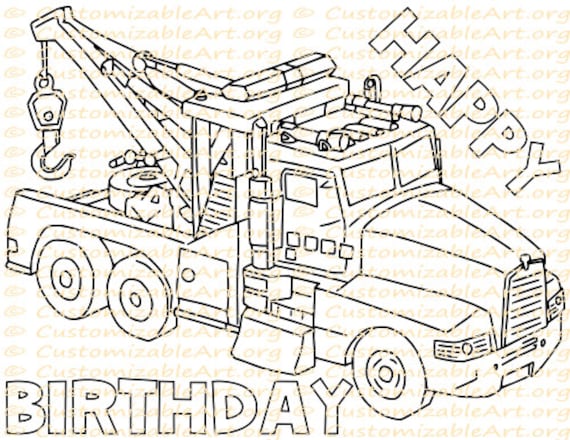 Tow truck party favor printable truck birthday party printables coloring page sheet birthday party supplies tow truck crane toy digital pdf