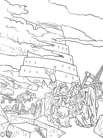 Tower of babel and the confusion of tongues coloring page free printable coloring pages