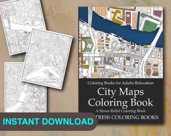 City maps coloring pages instant download pdf printable coloring book for adults architecture geography gift for travelers wanderlust