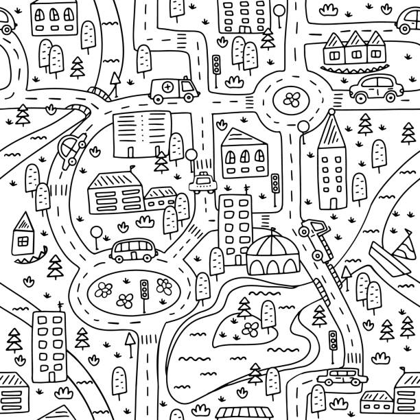 Hand drawn town map stock photos pictures royalty