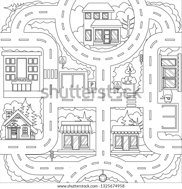 Children coloring maze city road building stock vector royalty free