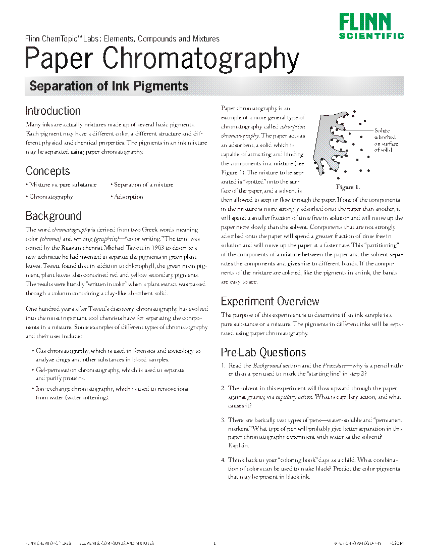 Paper chromatography separation of ink pigmentsâchemtopicâ lab activity flinn scientific