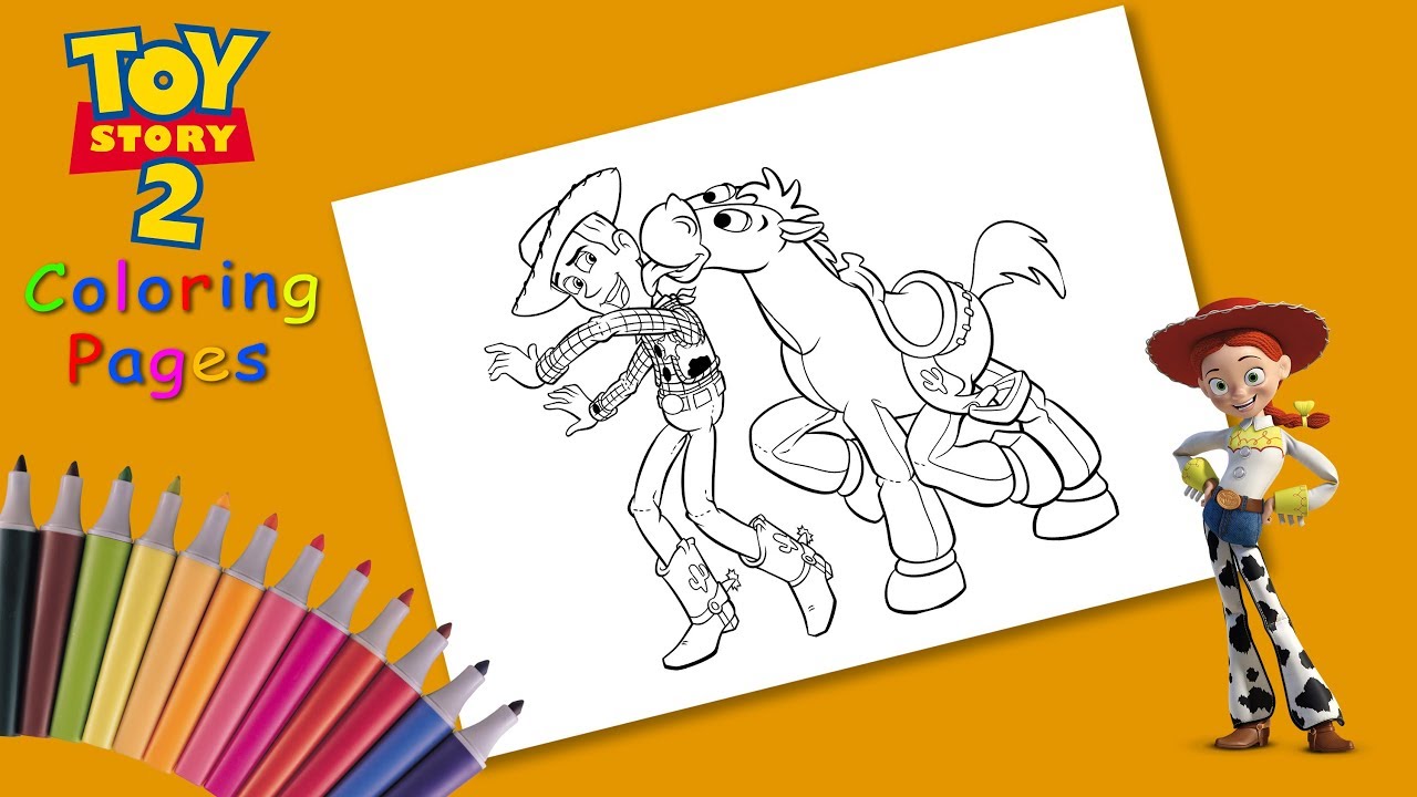 Toystory coloring pages forkids how to draw woody and bullseye