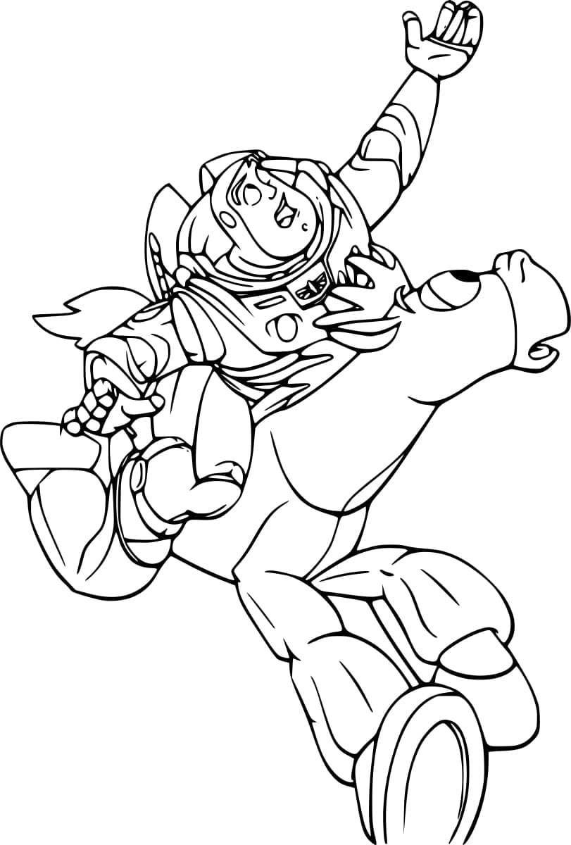 Toy story buzz riding bullseye coloring page