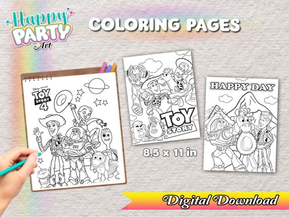 Pack toy story coloring pages instant download toy story in black and white coloring drawings