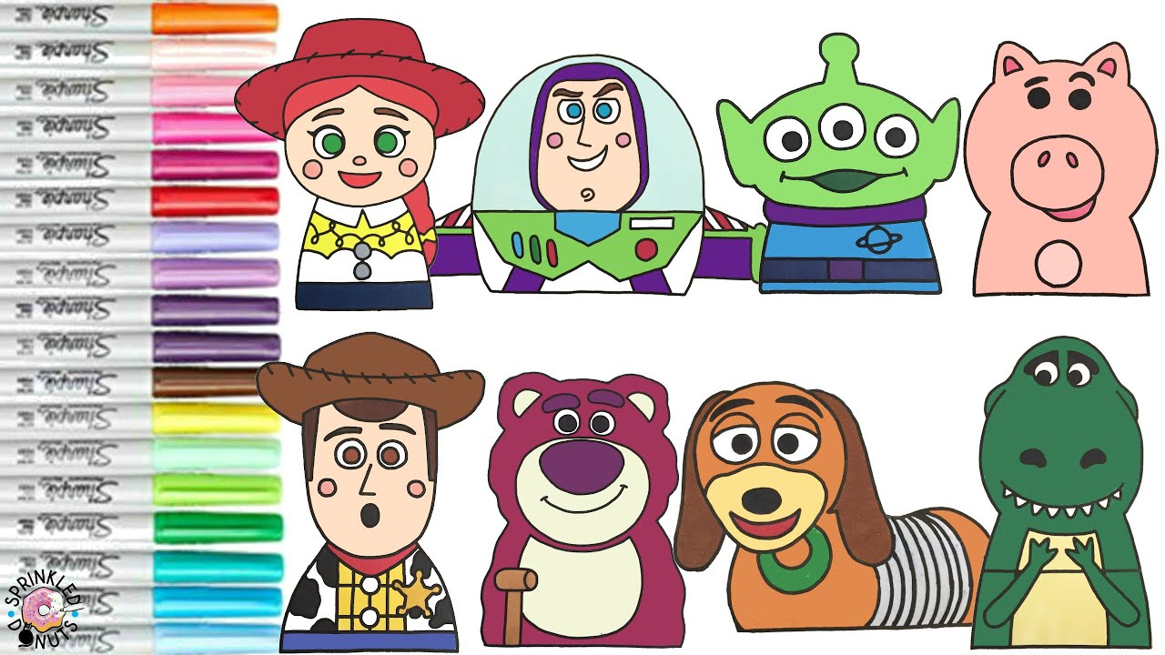 Disney pixar toy story coloring book copilation buzz woody jessie slinky dog alien rex ha