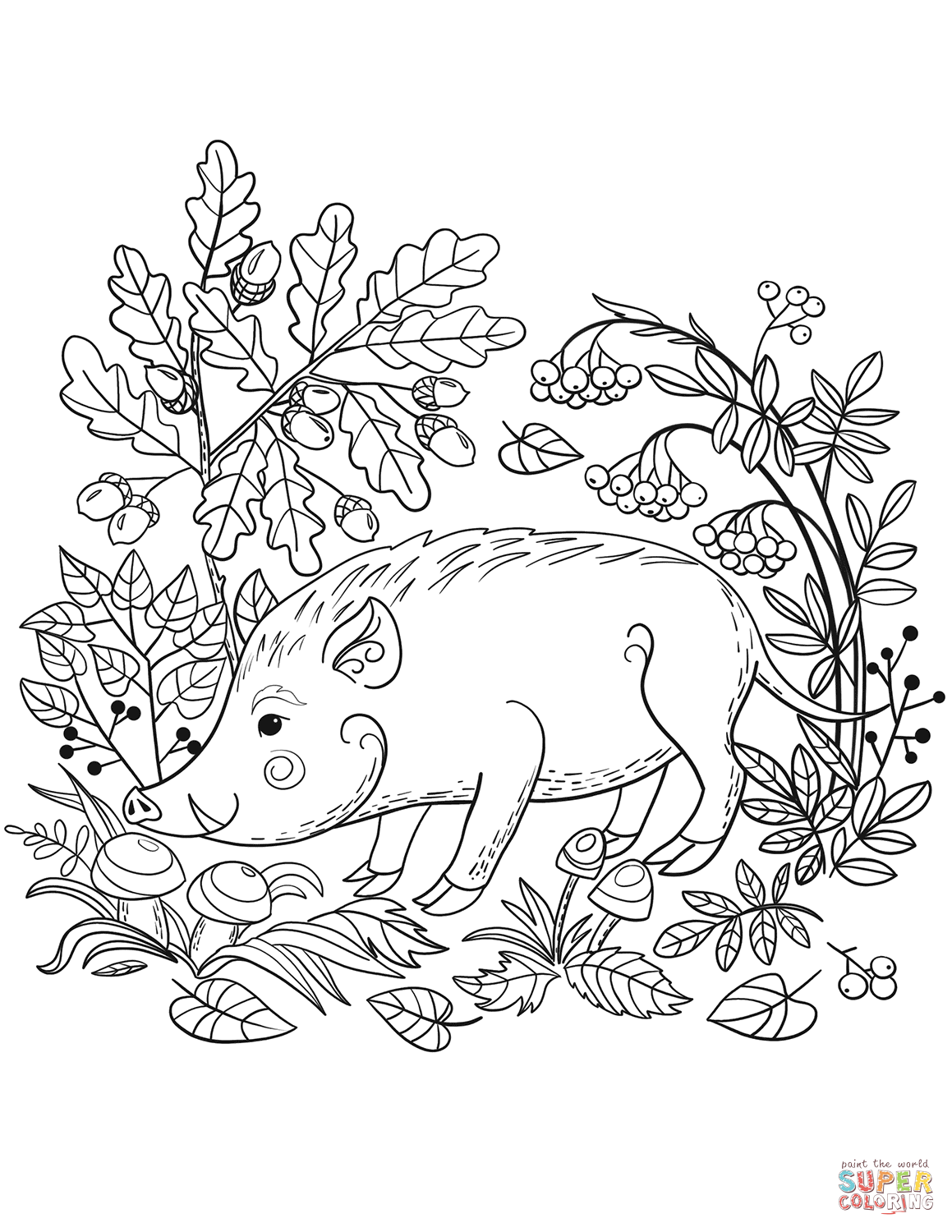 Wild boar in the forest coloring page free printable coloring pages