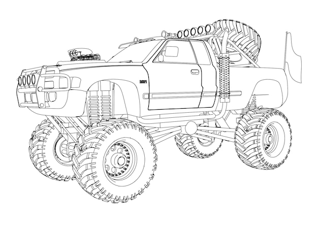 Premium vector a drawing of a monster truck with the word toyota on the front