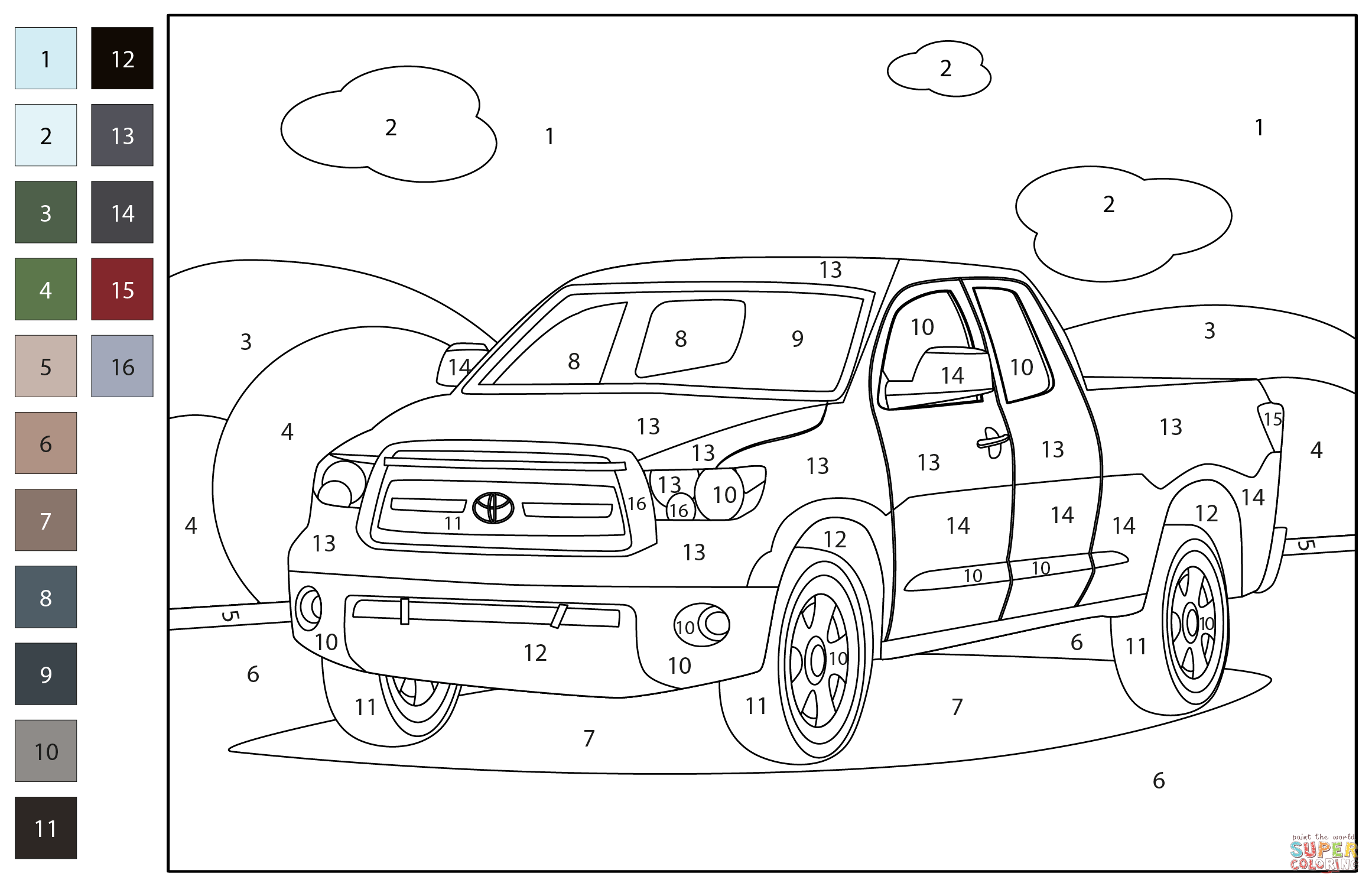 Toyota tundra color by number coloring page free printable coloring pages