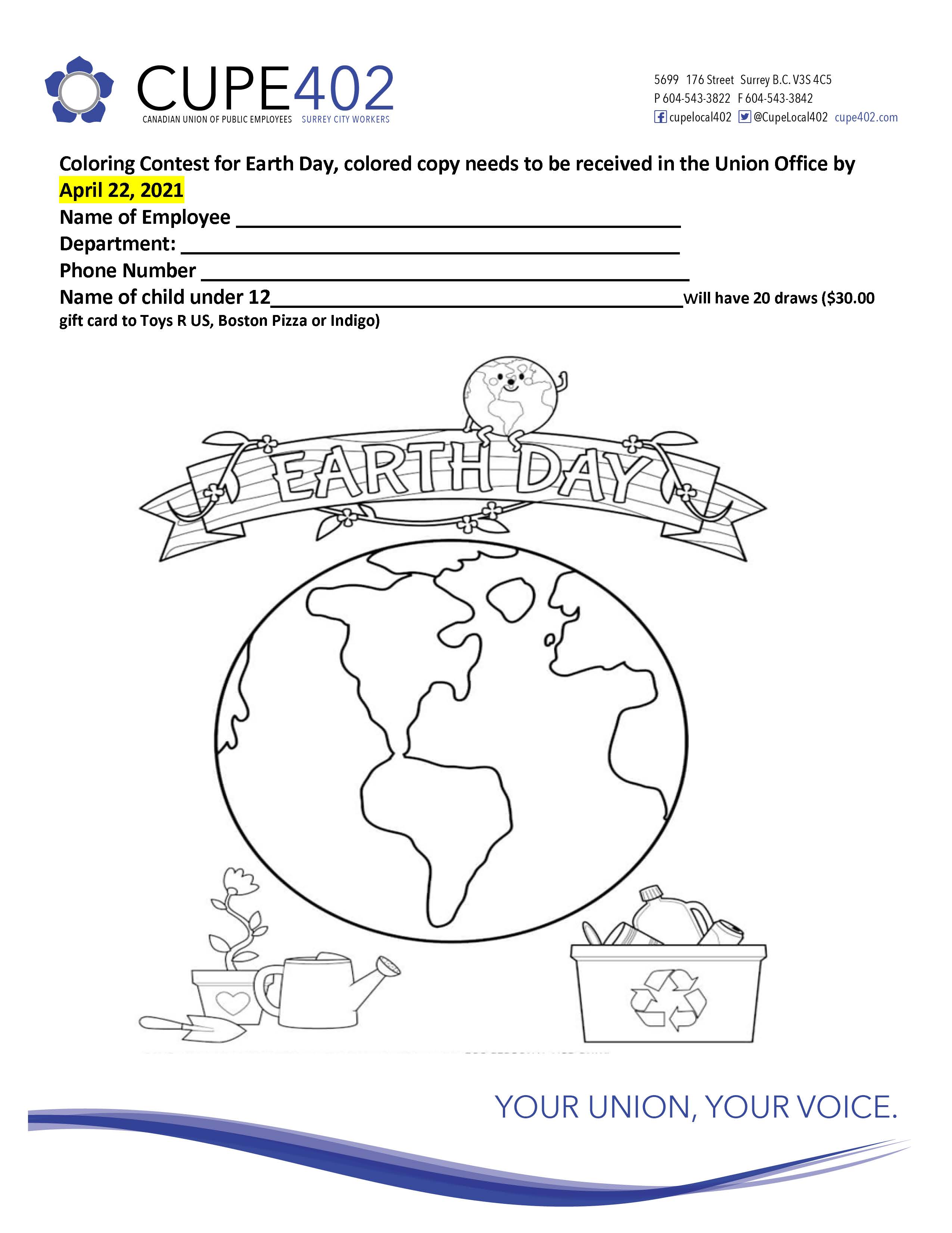 Earth day coloring contest lol