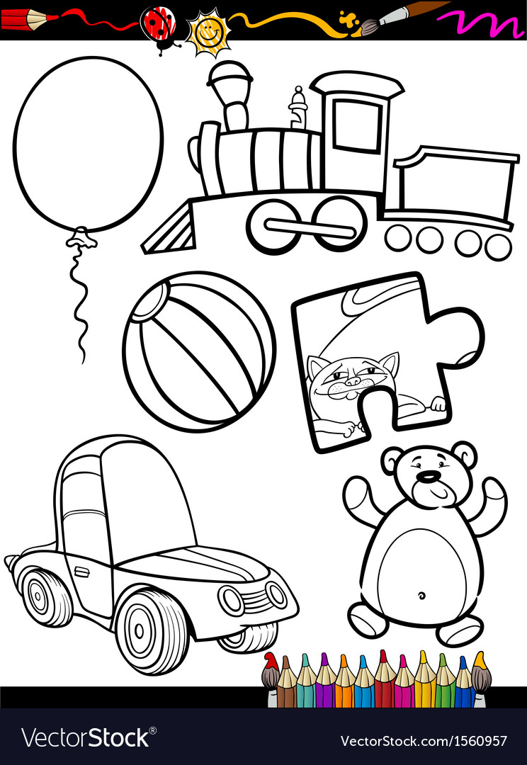 Cartoon toys objects coloring page royalty free vector image