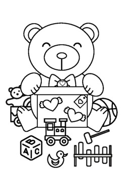 Printable coloring page bear and toys color tpt