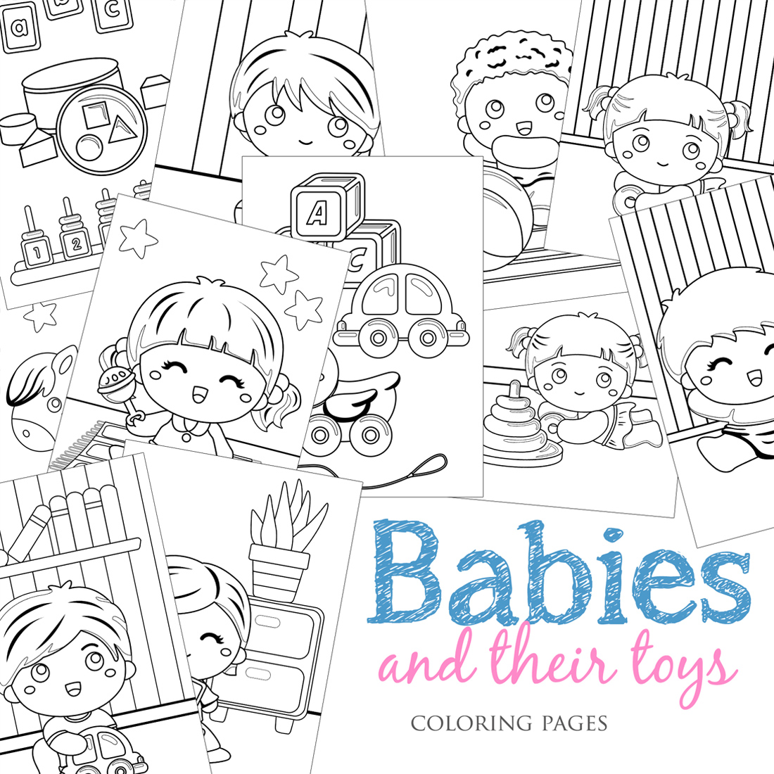 Baby and toys coloring pages design