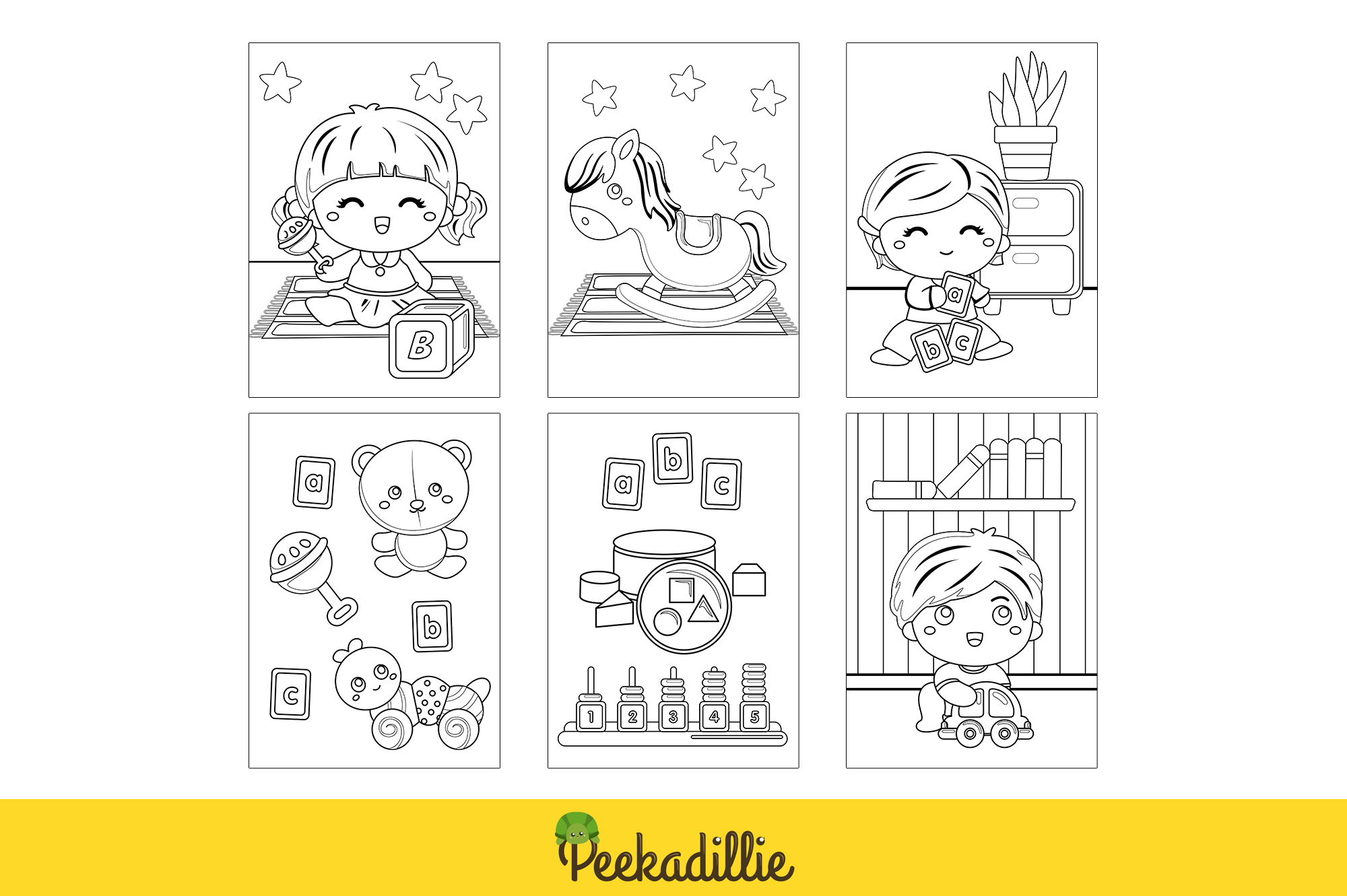 Baby and toys coloring pages design