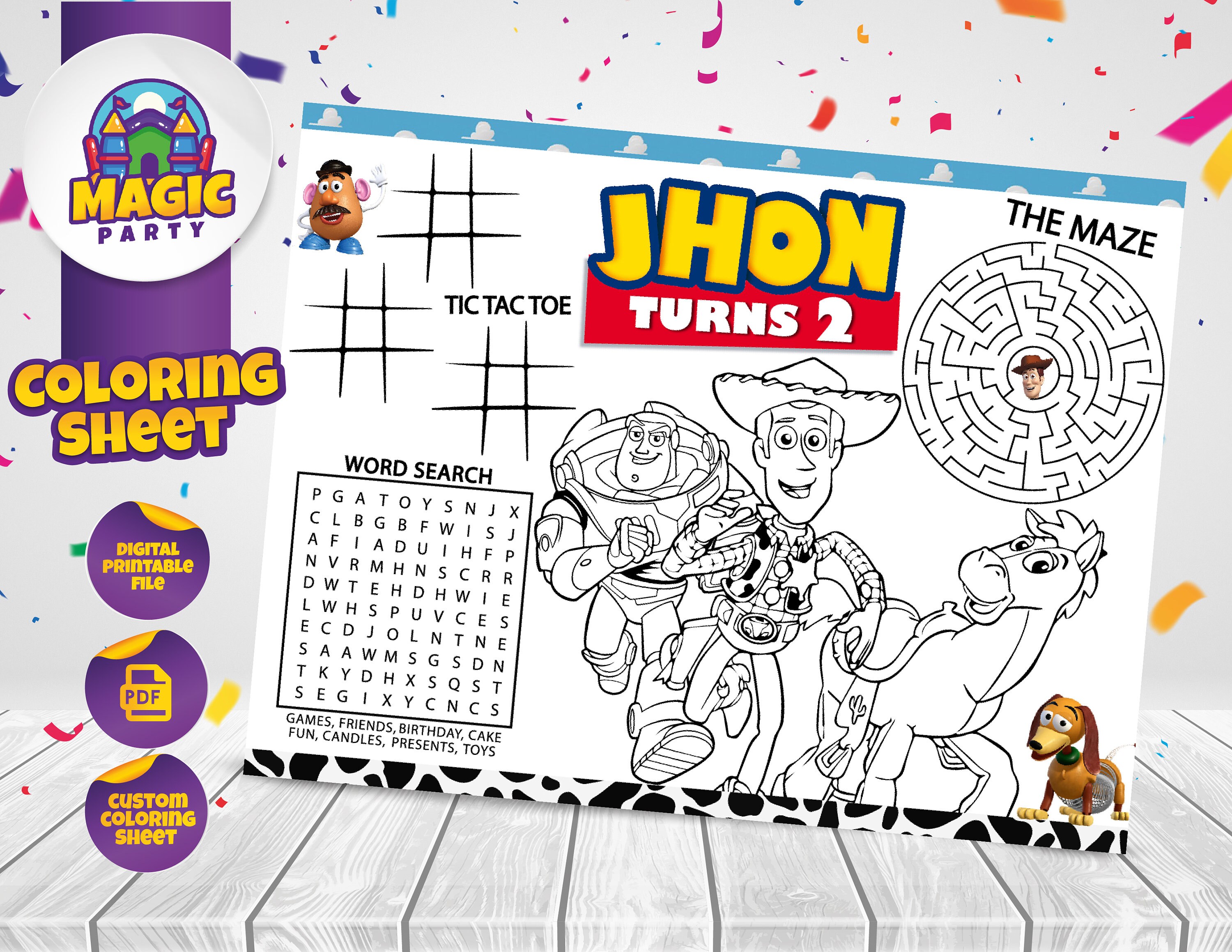 Toy story coloring sheet party activity birthday printable personalized not instant download digital file