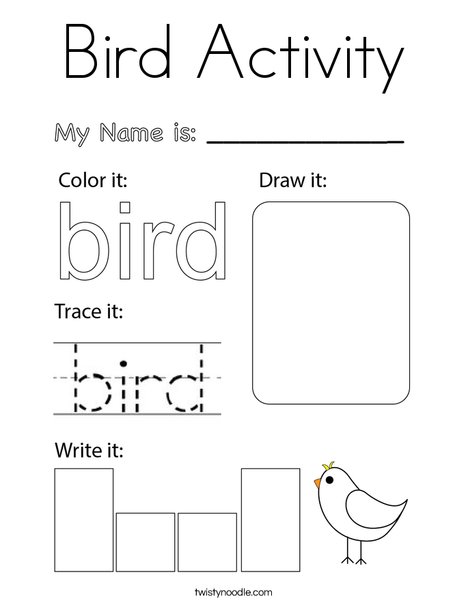 Bird activity coloring page