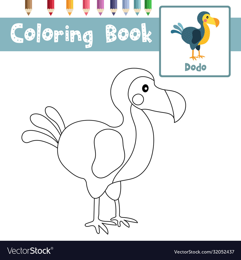 Coloring page dodo bird animal cartoon character vector image