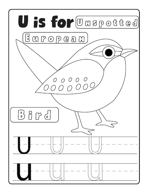 Premium vector alphabetical birds coloring and letter tracing pages with name