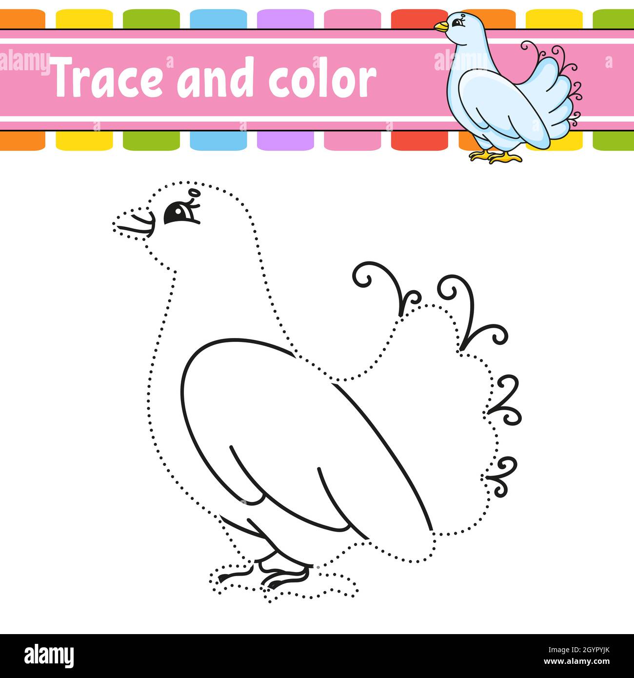 Trace and color coloring page for kids handwriting practice education developing worksheet activity page game for toddlers isolated vector illus stock vector image art