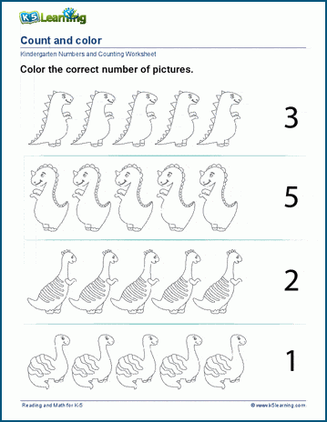 Counting and coloring worksheets for preschool and kindergarten k learning