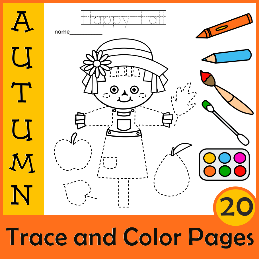 Fall trace and color pages fine motor skills pre