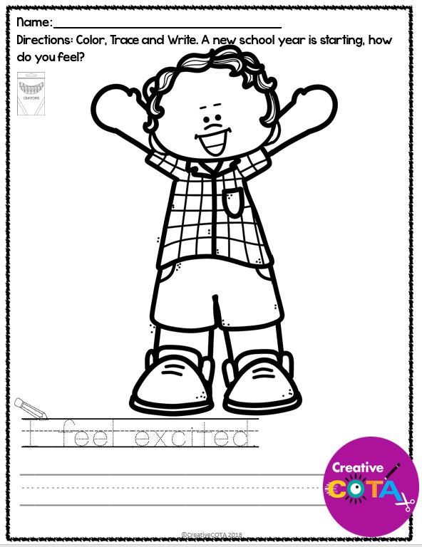 Back to school emotions coloring and writing