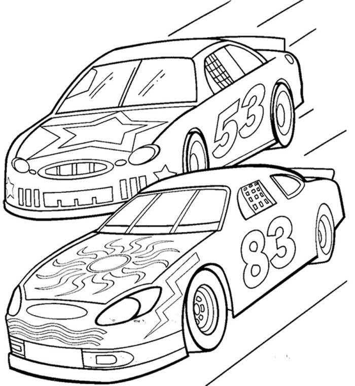 Two car track racing coloring page