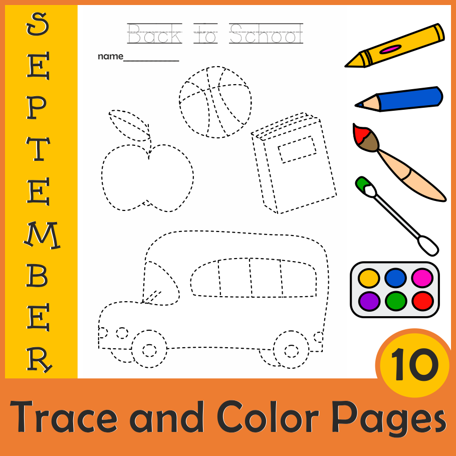 Back to school picture tracing activities trace and color worksheets made by teachers