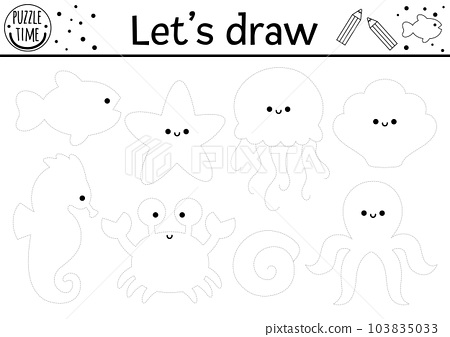 Trace the water animals picture vector under