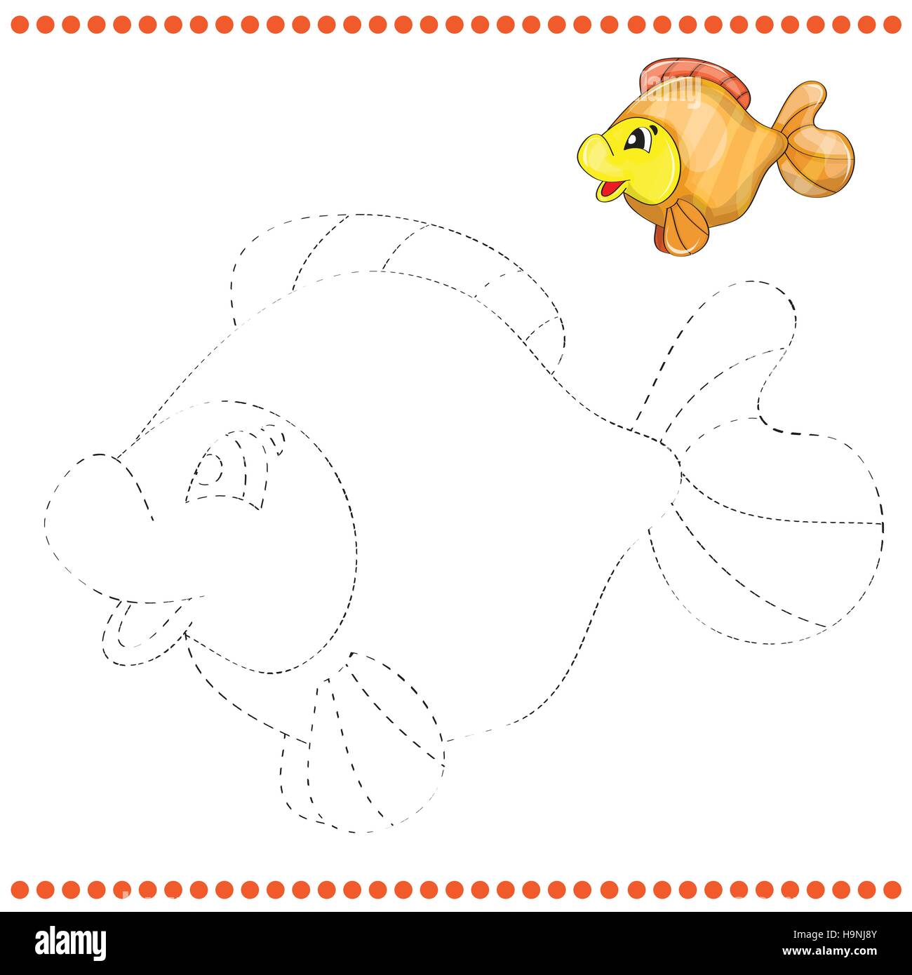 Connect the dots and coloring page with funny fish stock vector image art