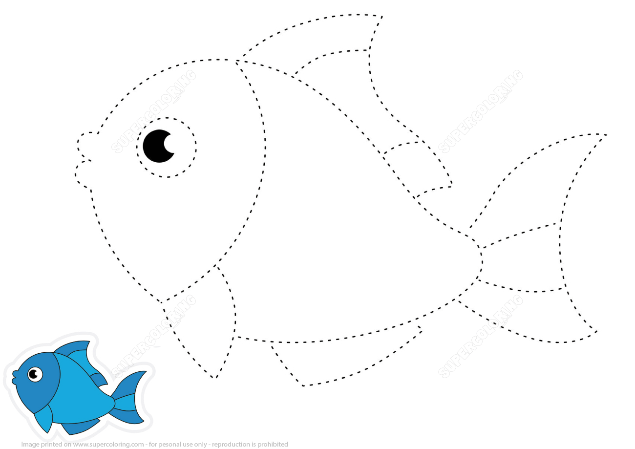 Trace and color cartoon fish free printable puzzle games