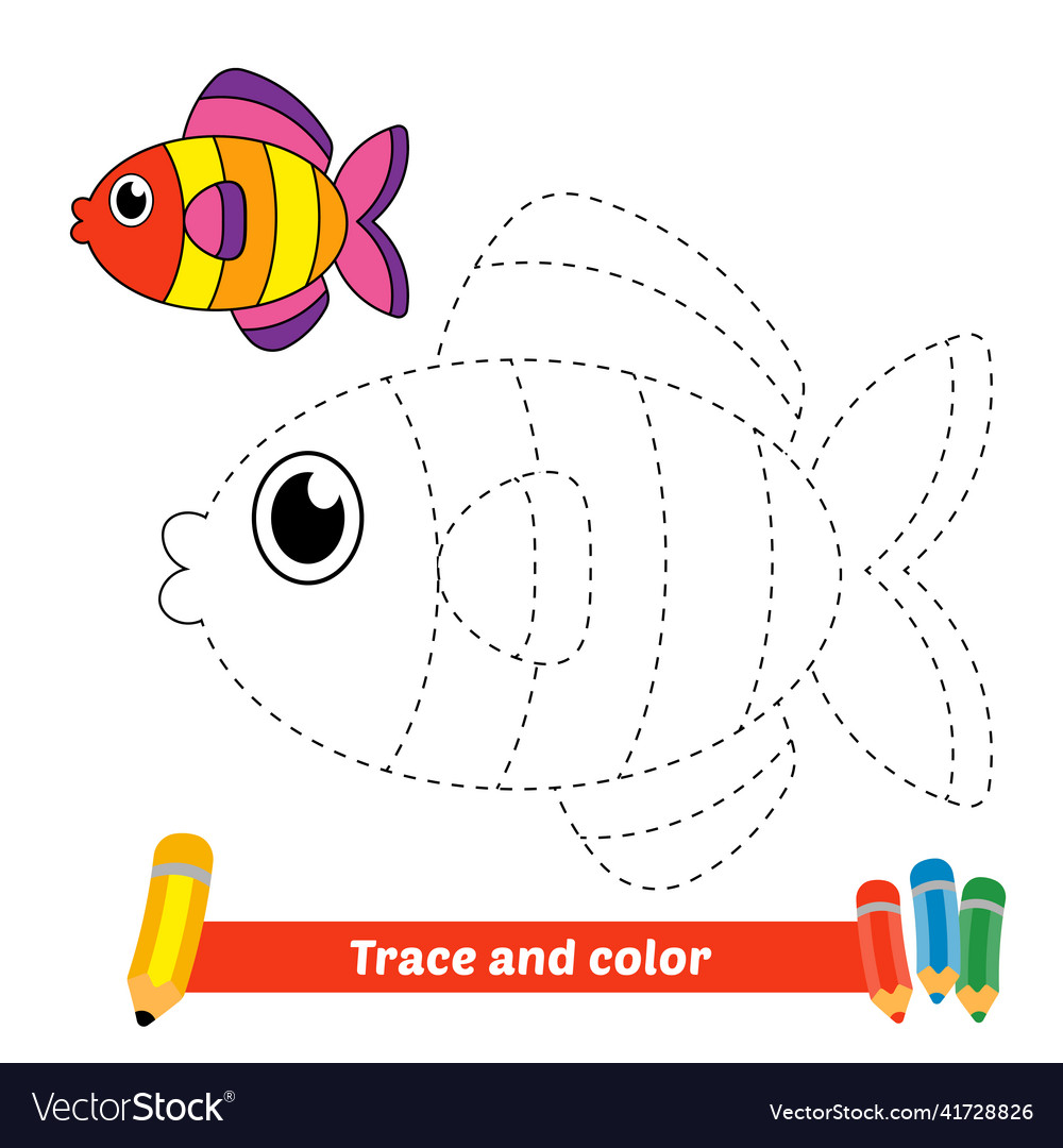 Trace and color for kids fish royalty free vector image