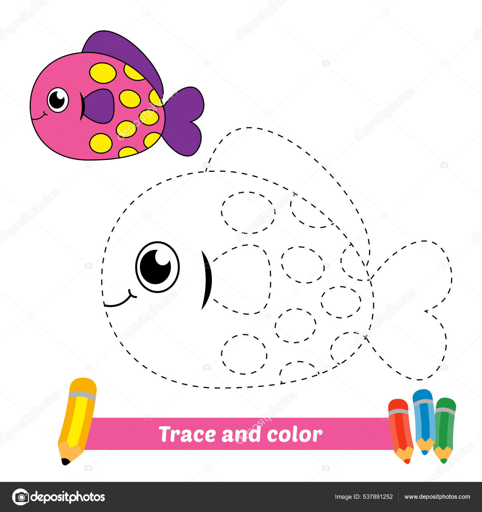 Trace color kids fish vector stock vector by fuatprasgmail