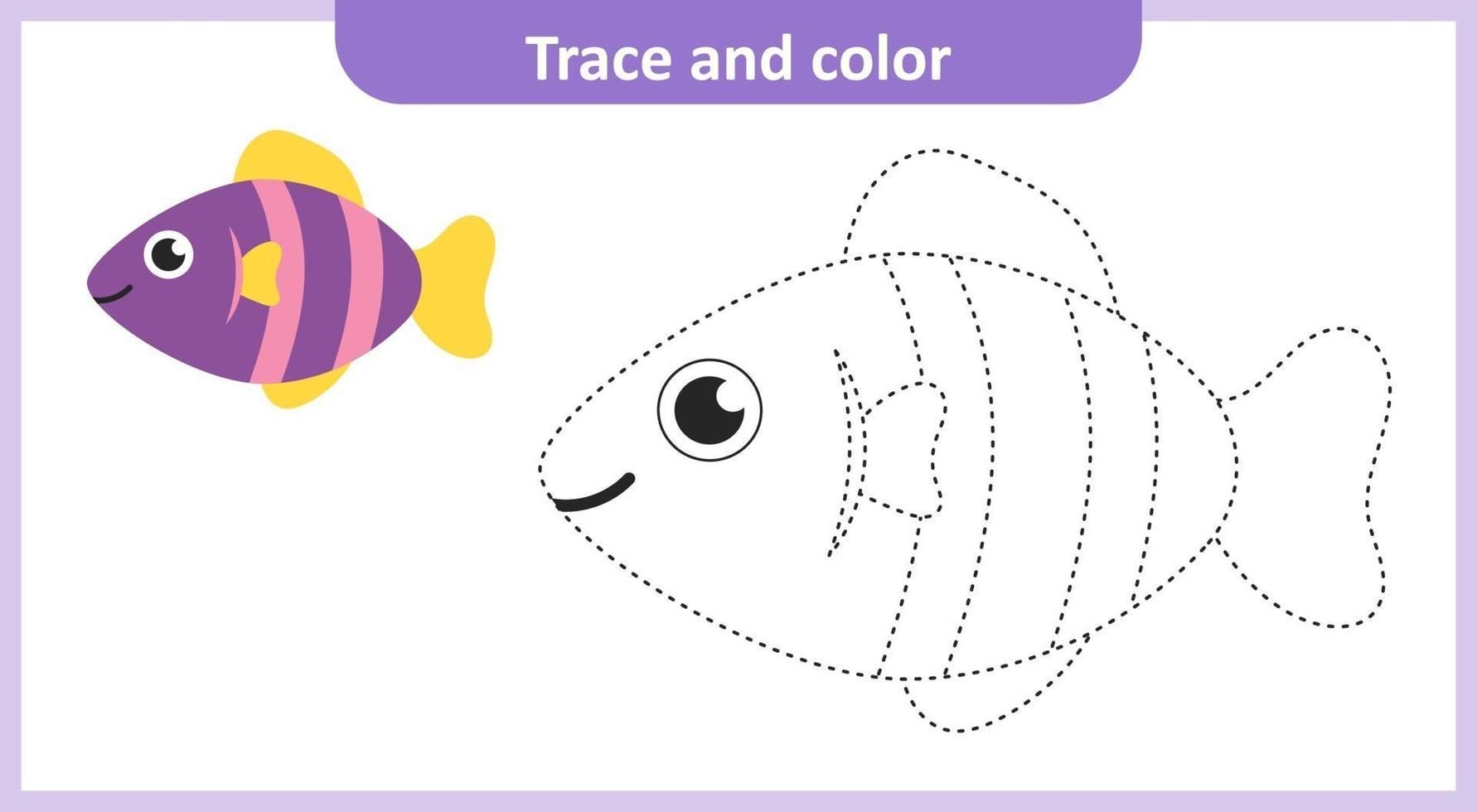 Trace and color fish preschool activity fish vector art