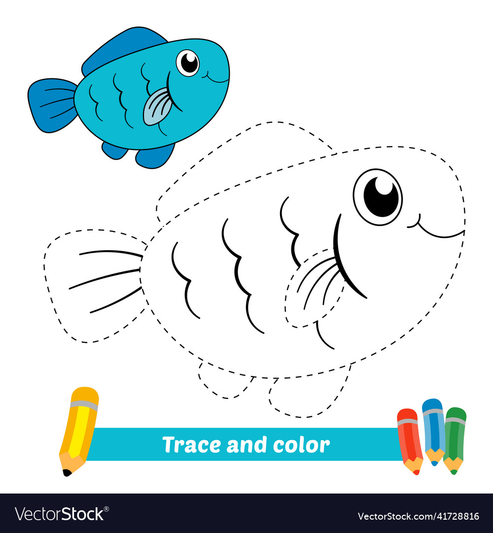 Trace and color for kids fish royalty free vector image