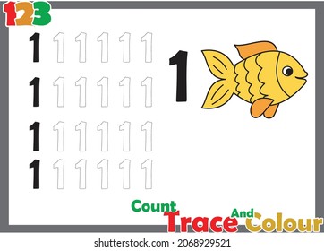 Number trace color fish kids stock vector royalty free