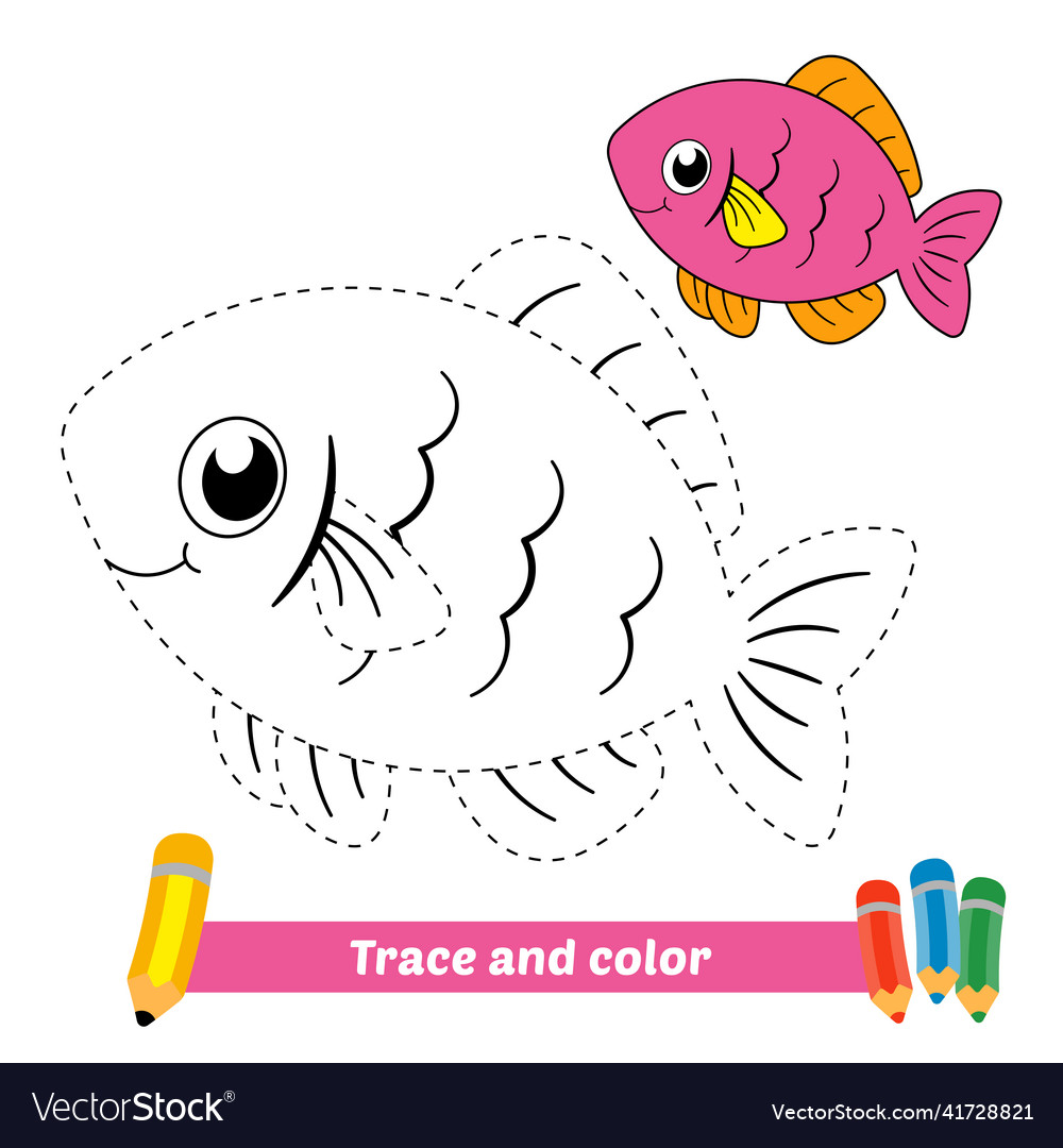 Trace and color for kids fish royalty free vector image