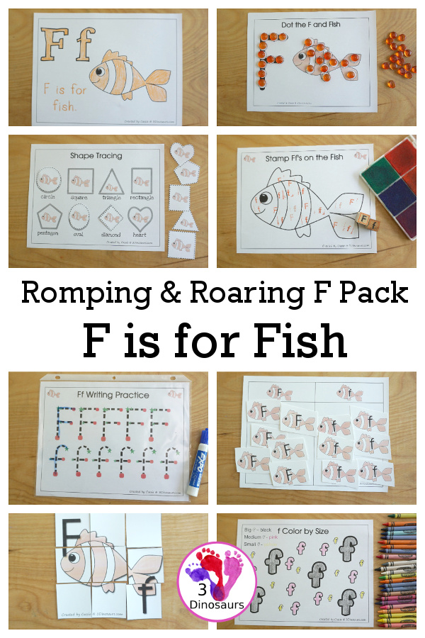 Free romping roaring f pack letter f is for fish dinosaurs