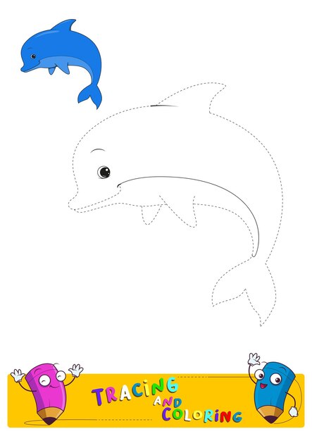 Premium vector dolphin trace lines drawing and coloring practice worksheet for kids