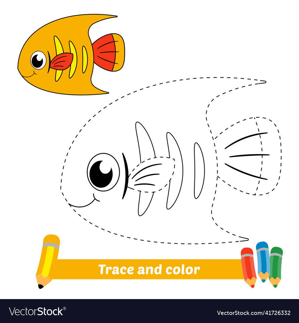 Trace and color for kids fish royalty free vector image